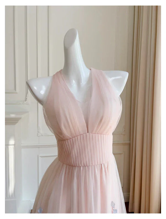 Pink Halter A-Line Appliques Lovely Party Dress Birthday Outfits MD7687