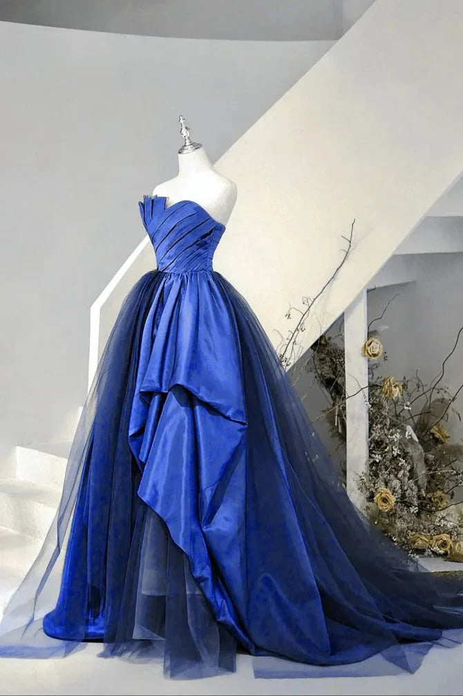 Blue Strapless A-Line Long Formal Party Gown Prom Dress MD7692
