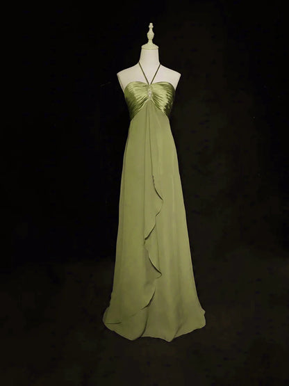 Green Halter A-Line Chiffon Vintage Long Prom Dress Evening Gown MD7706