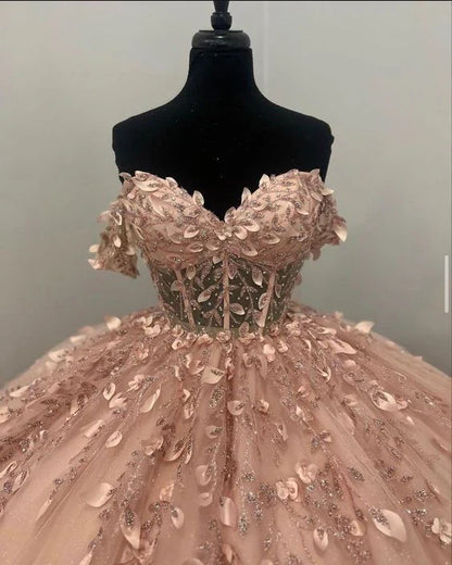 Light Pink Applique Ball Gown Prom Dress Evening Formal Dress MD7732
