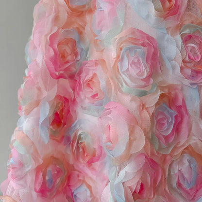 Pink Spaghetti Straps Rose A-Line Floral Birthday Outfits Party Dress MD7843