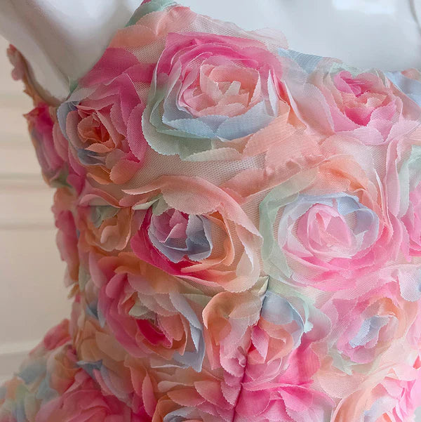 Pink Spaghetti Straps Rose A-Line Floral Birthday Outfits Party Dress MD7843
