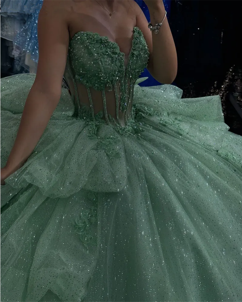 Shiny Green Sweetheart Quinceanera Dress Sweet 16 Ball Gown, MD7931