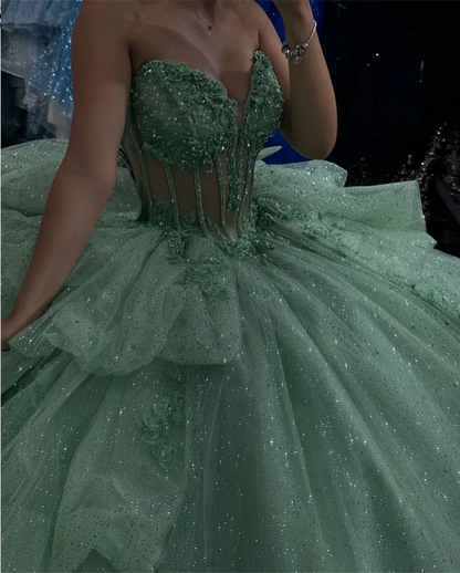 Shiny Green Sweetheart Quinceanera Dress Sweet 16 Ball Gown, MD7931