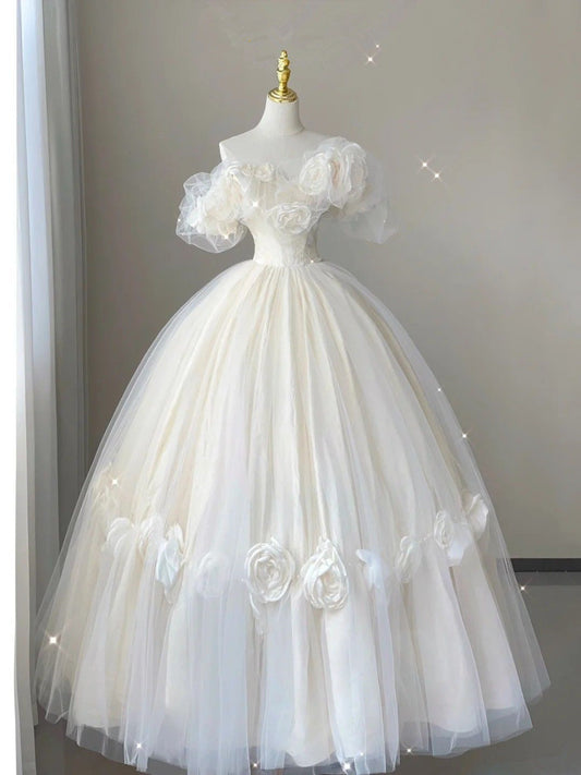 Lovely Off Shoulder A-Line Tulle Wedding Dress Quinceanera Dress, MD7995