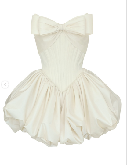 Cute Bow White Satin ALine Short Graduation Homecoming Dress Birthday Outfits D222