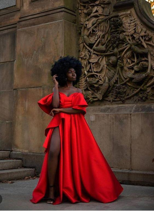 Red Satin Long Prom Dress,Chic Red Prom Gown Y1798