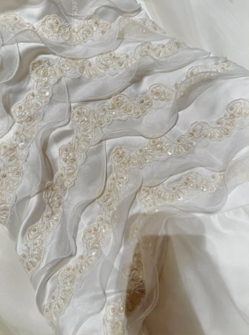 Classy Strapless White Satin Beaded Tulle Mermaid Long Evening Dress Formal Birthday Party Gowns