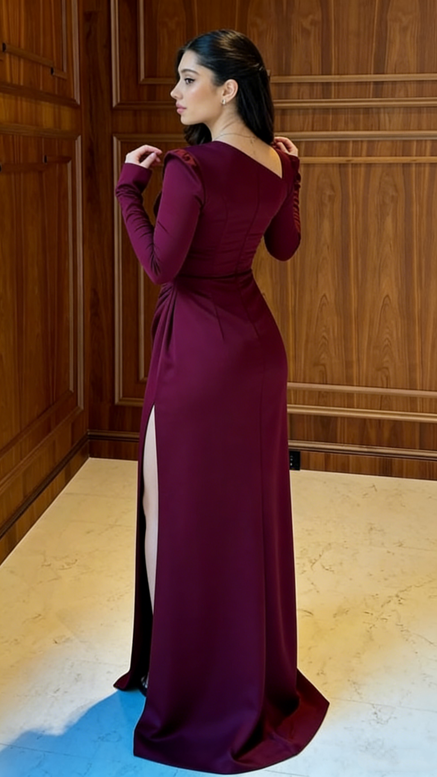 Modest Dark Purple Long Sleeves Long Party Dress Evening Gown MD7747
