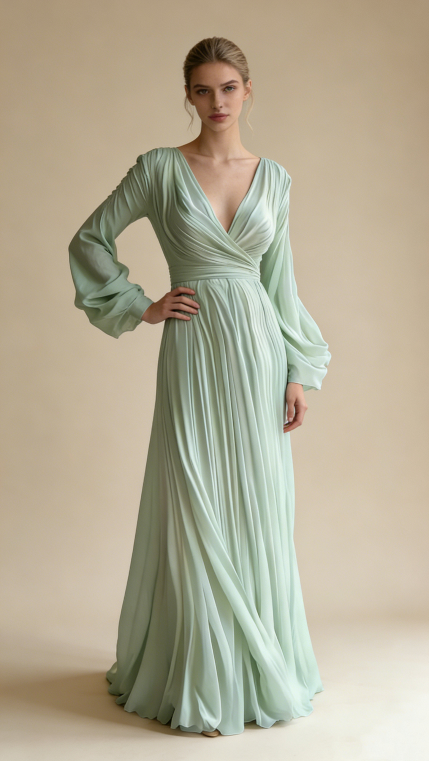 Modest White V Neck A-Line Chiffon Vintage Long Evening Party Dresses, D867