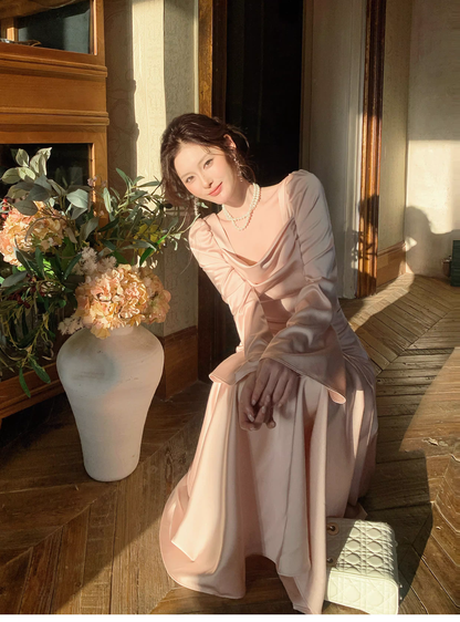 Sweet Pink Satin Mermaid Long Wedding Guest Dress Formal Evening Dress Prom Gown SP1649