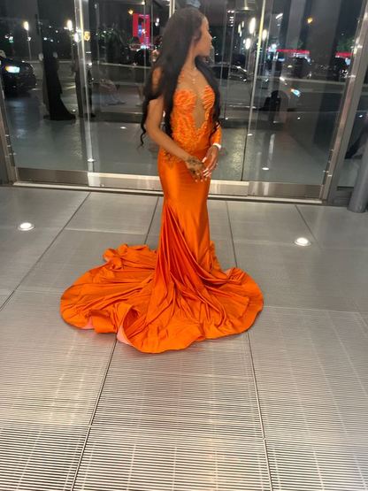 Orange prom dress,mermaid prom gown, junior prom dress cc1187