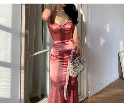Glamorous Mermaid Backless Cross-up Satin Prom Dress  Y2669