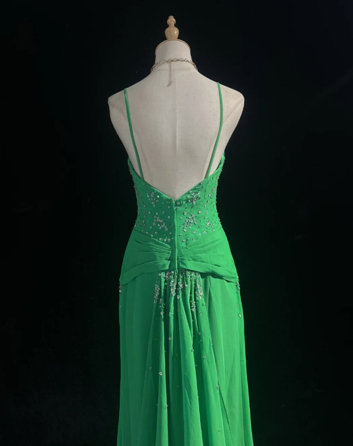 Stylish Green Satin Pleated Beaded Mermaid Long wedding Guest Dress Formal Evening Dress SP1387
