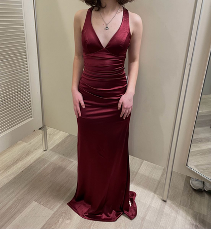 Strappy-Back Satin Evening Gown Charming Formal Gown Y2927