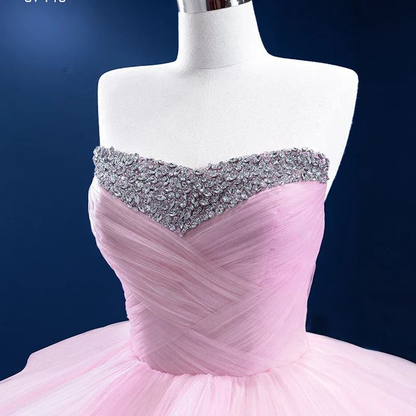Luxurious Pink Tulle Beaded Layered Ball Gown Sweet 16 Dress Quinceanera Dress cc2242