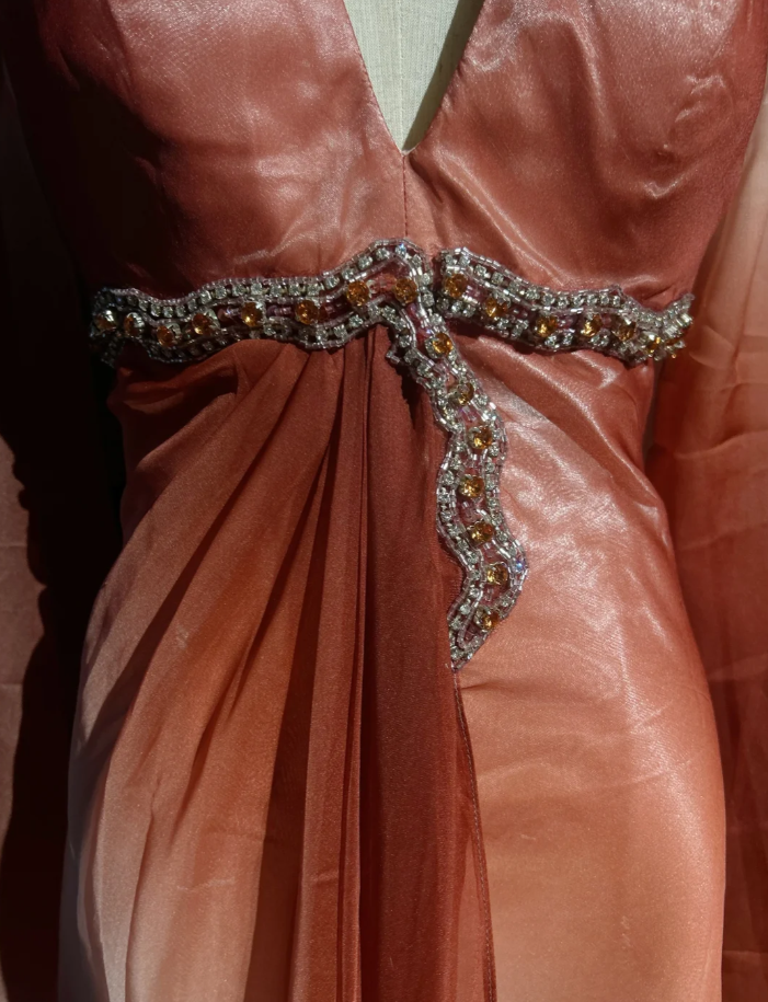 Chic Ombre Orange Chiffon Beaded Long Party Dress Evening Gowns