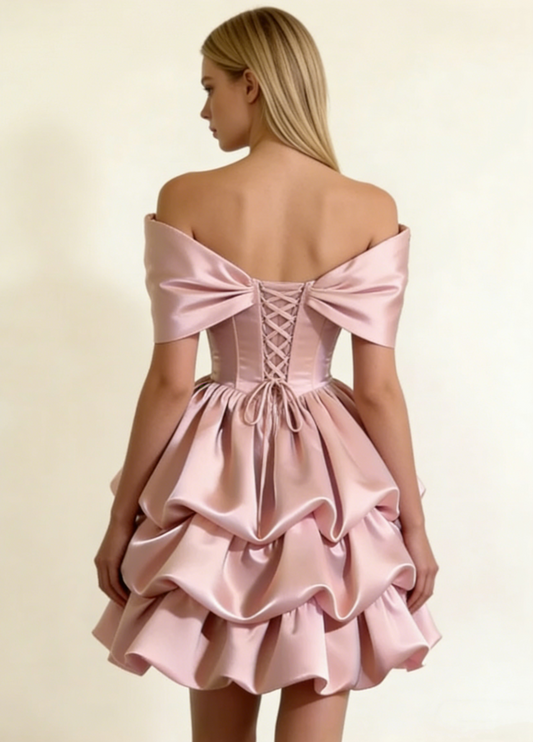 New Arrival Homecoming Dress Off Shoulder Pleated Short Prom Dress Birthday Party Outfits    D4382