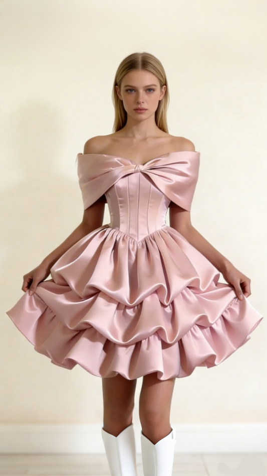 New Arrival Homecoming Dress Off Shoulder Pleated Short Prom Dress Birthday Party Outfits    D4382