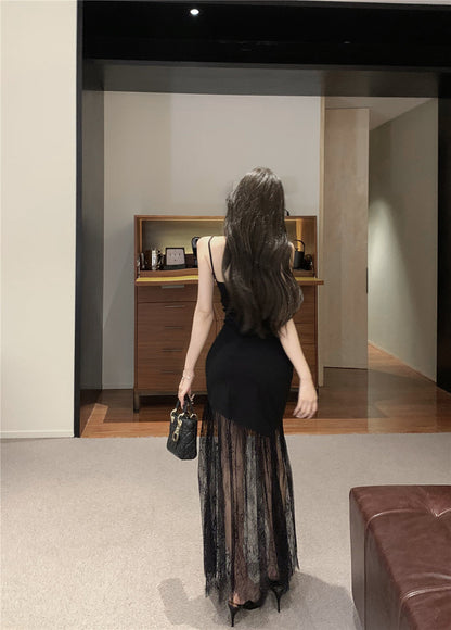 Blue jacquard suspender dress two-piece set beautiful waist slim hip skirt R0565