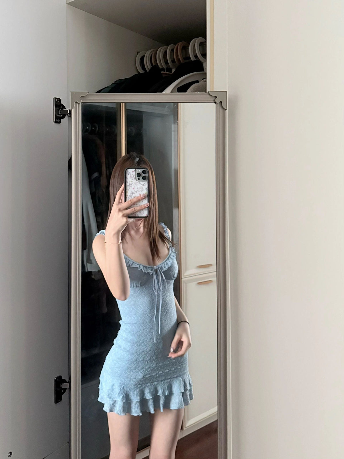 Sexy retro blue suspender dress beautiful waist slim a-line short skirt R0724