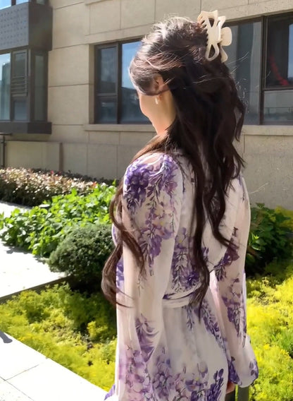 Floral dress new style waist temperament seaside holiday temperament long skirt R0680