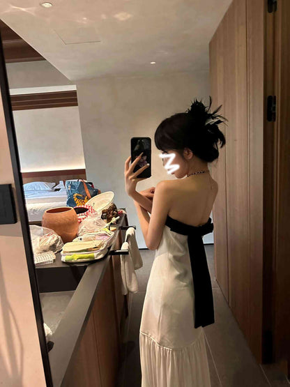 White tube top dress gentle style unique mesh long skirt R0531