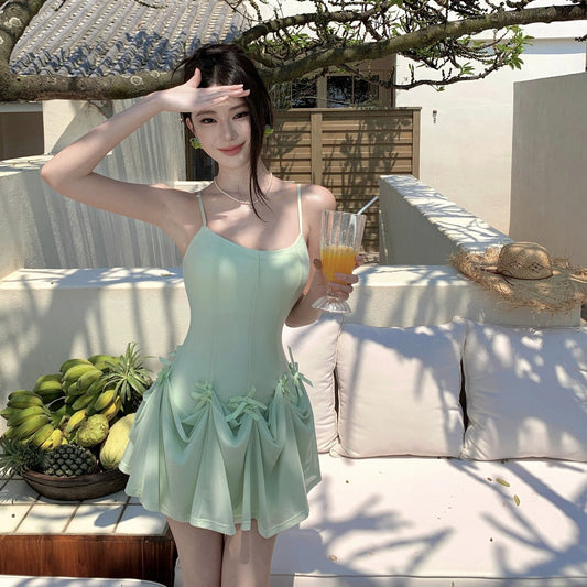 One dress multiple wear mint green suspender dress unique beautiful skirt R0532