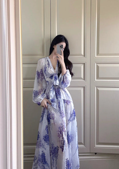 Floral dress new style waist temperament seaside holiday temperament long skirt R0680
