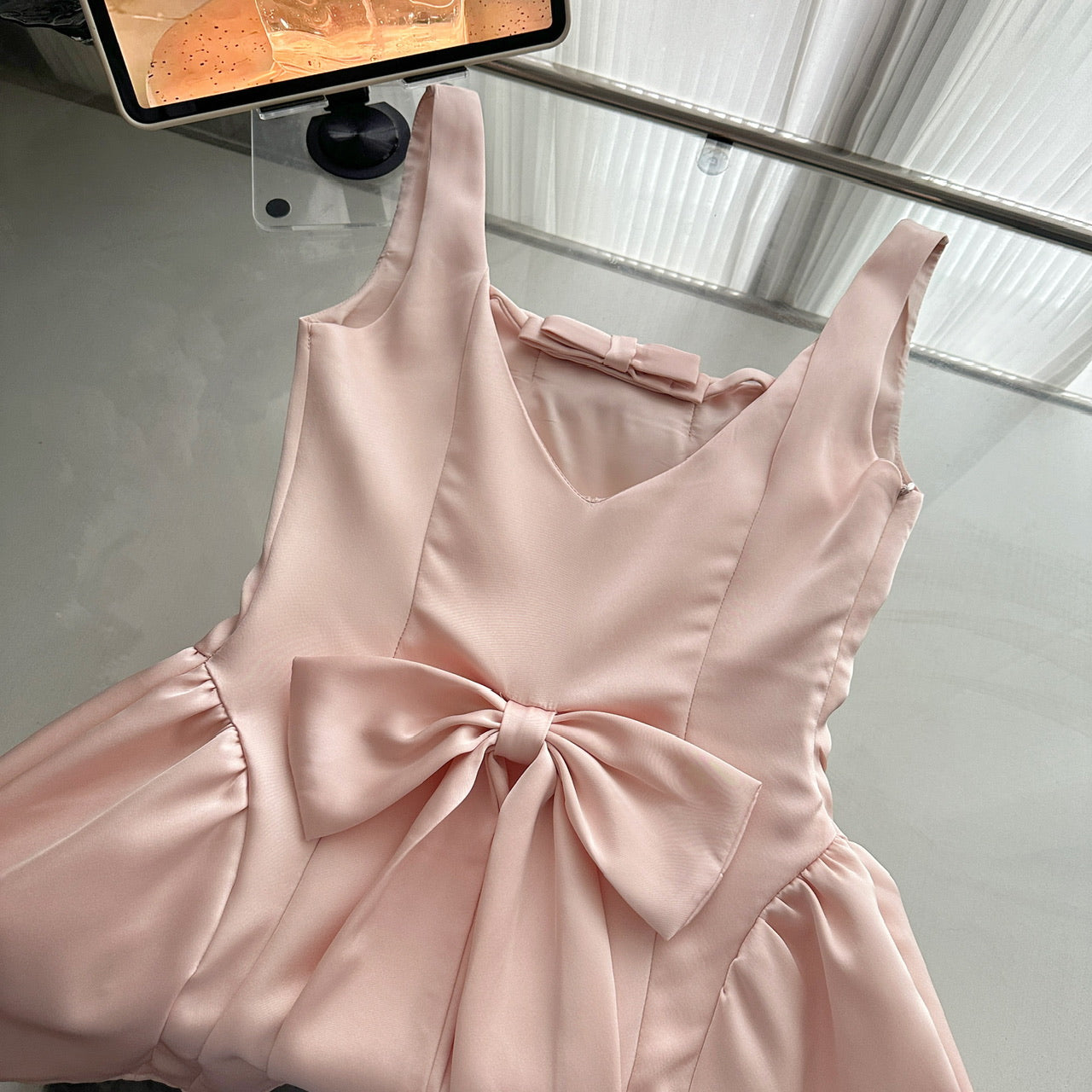 Cute A Line Square Satin Pink Casual Dress Summer Outfits Short Holiday Dresses DP1407