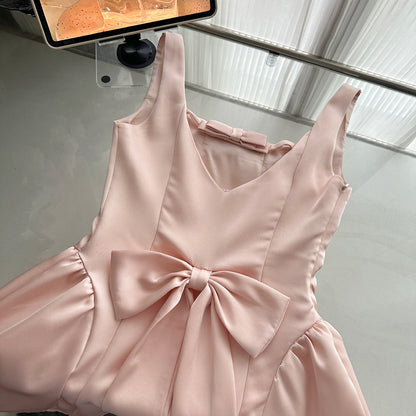 Cute A Line Square Satin Pink Casual Dress Summer Outfits Short Holiday Dresses DP1407
