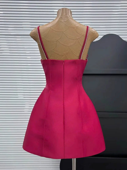 New Rose Pink Spaghetti Strap Bow Design A-line Party Dresses Homecoming Dresses, D1383