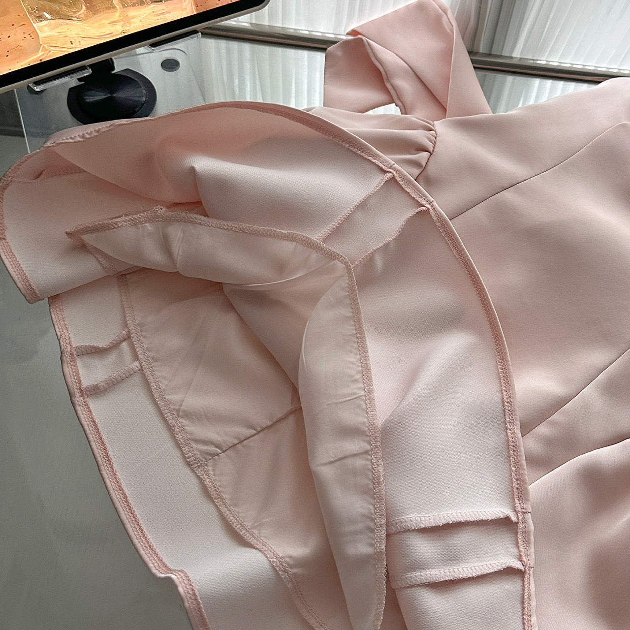 Cute A Line Square Satin Pink Casual Dress Summer Outfits Short Holiday Dresses DP1407