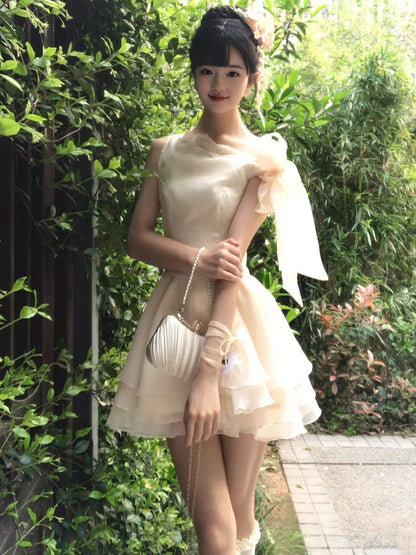 Gentle temperament lace off-shoulder dress beautiful waist small dress tutu skirt R0793