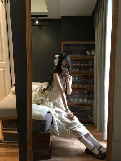 Gentle style floral suspender dress unique loose beautiful small skirt R0634