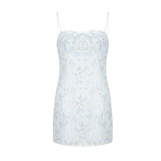 French style fresh straps slim printed lace tube top dress sweet hot girl showing figure short hip skirt R3097