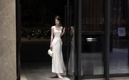 Temperament suspender dress lace patchwork waist slim banquet dress skirt R0519