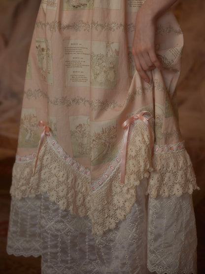 French court style empire dress printed lace dress cotton homecoming dress R5116