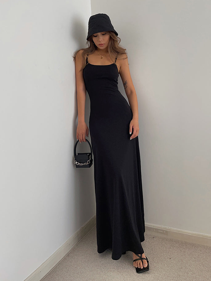 Simple temperament suspender long skirt super A figure waistline sexy hot girl dress R3030