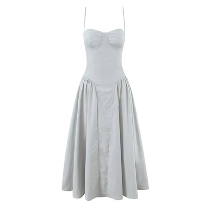 French red suspender dress female sexy backless seaside holiday dress R3035