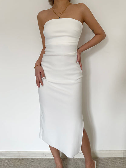 Hot girl sexy slit tube top dress slim fit medium length hip waist dress high-end long skirt R3037