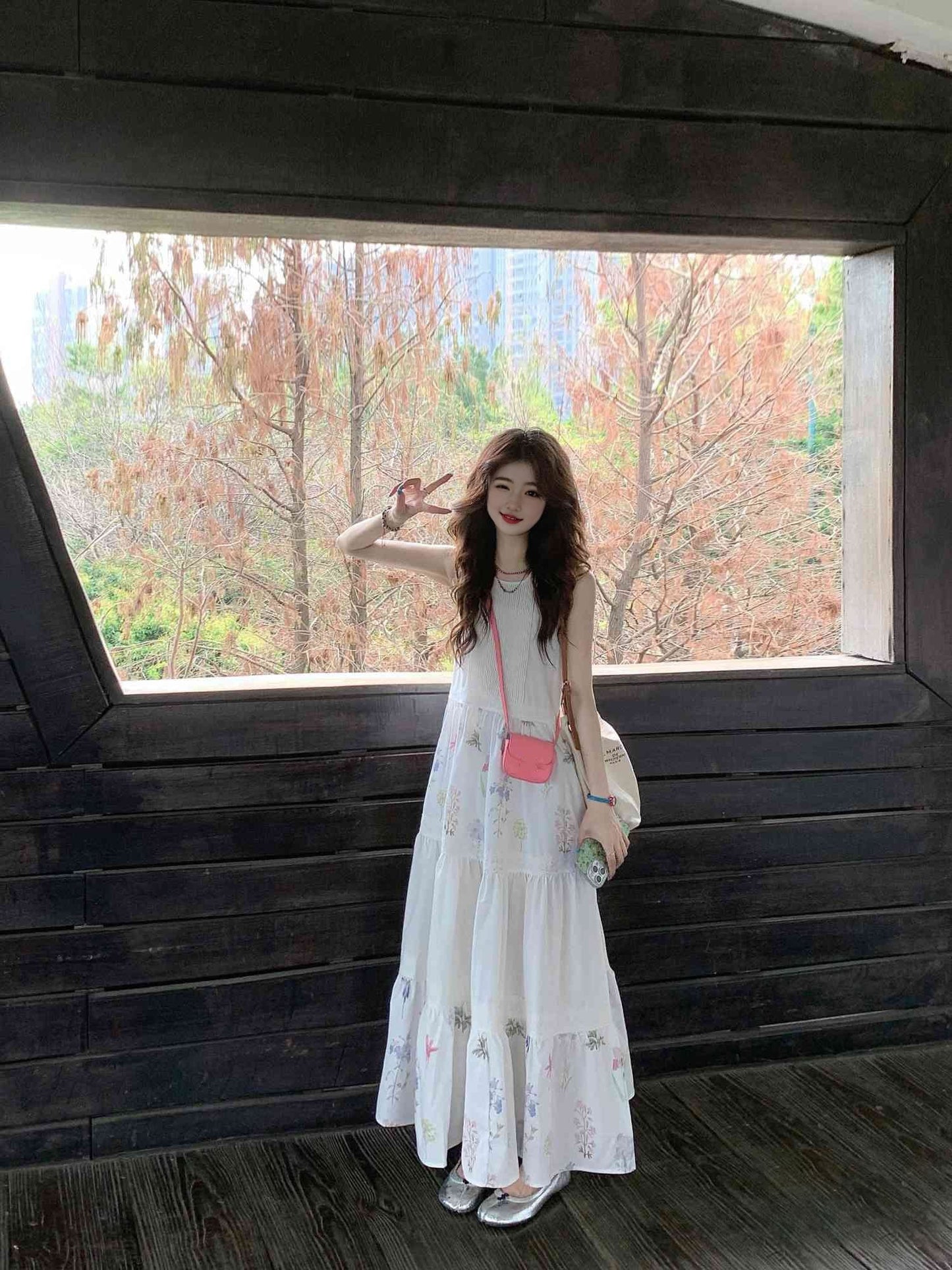 Sleeveless vest floral dress 2025 new gentle temperament loose A-line long skirt R0623