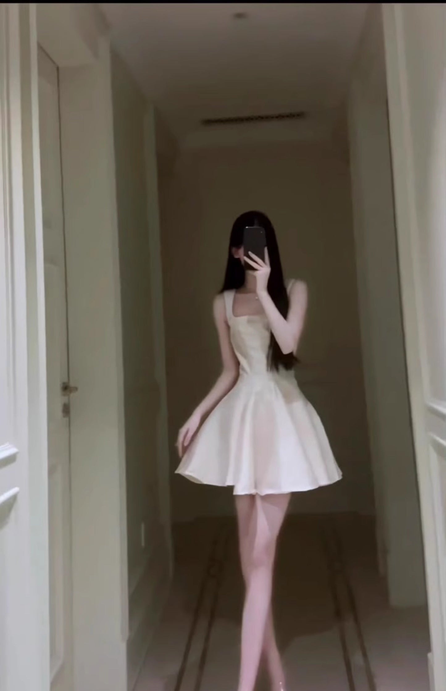 Suspender dress French style high-end waist a-line birthday puffy short skirt R0609