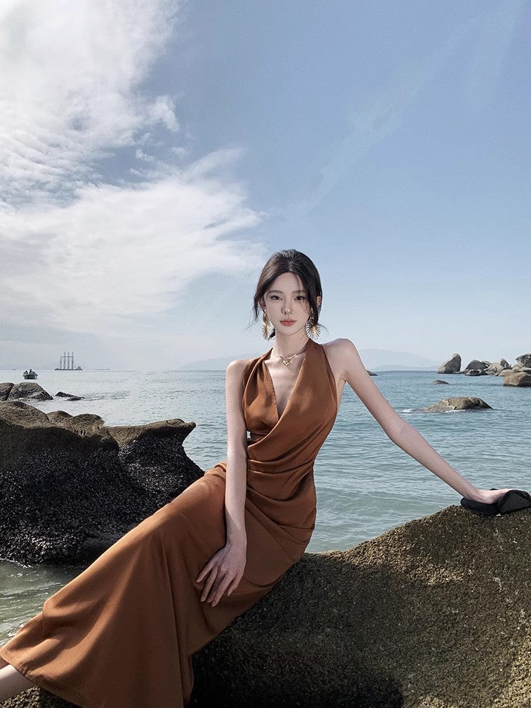A Line Brown Long Stunning Evening Gown Party Prom Dress       S7305