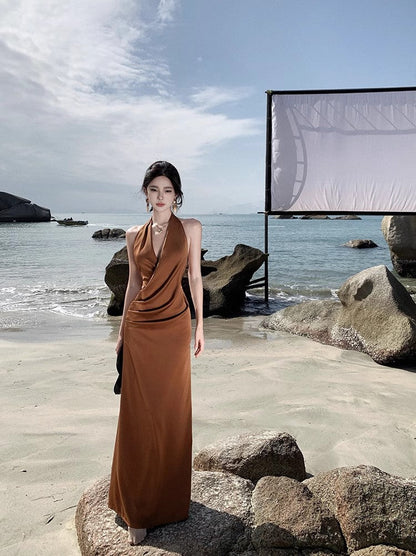 A Line Brown Long Stunning Evening Gown Party Prom Dress       S7305