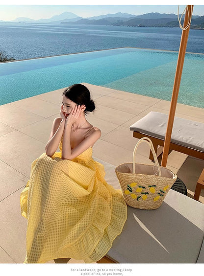 A Line Yellow Long Stunning Evening Gown Party Prom Dress       S7296