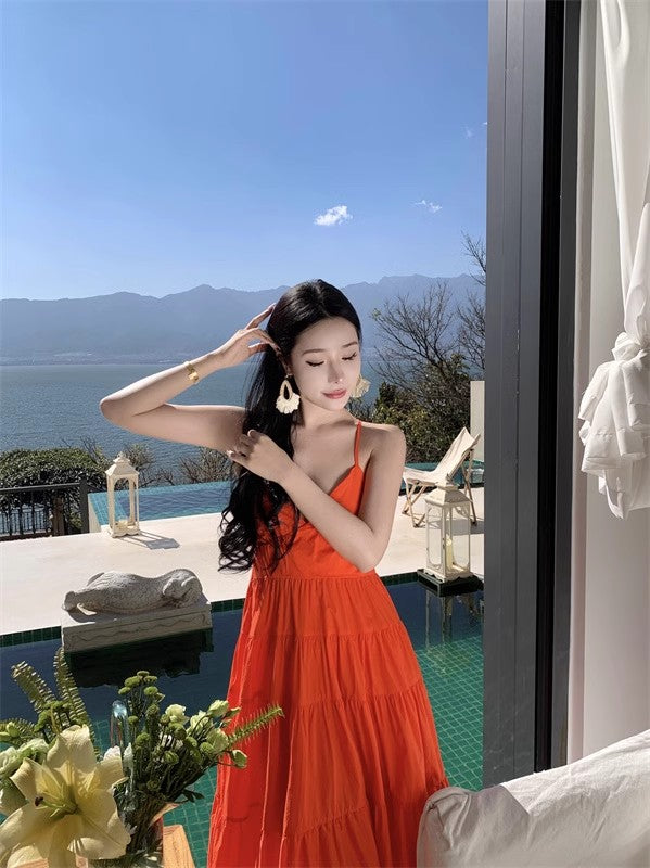 A Line Orange Long Stunning Evening Gown Party Prom Dress       S7290