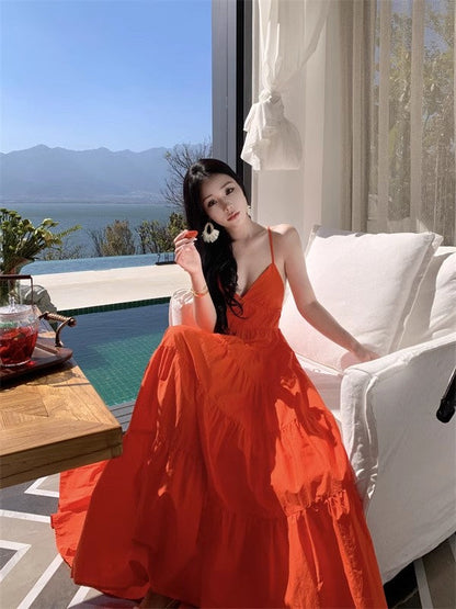 A Line Orange Long Stunning Evening Gown Party Prom Dress       S7290