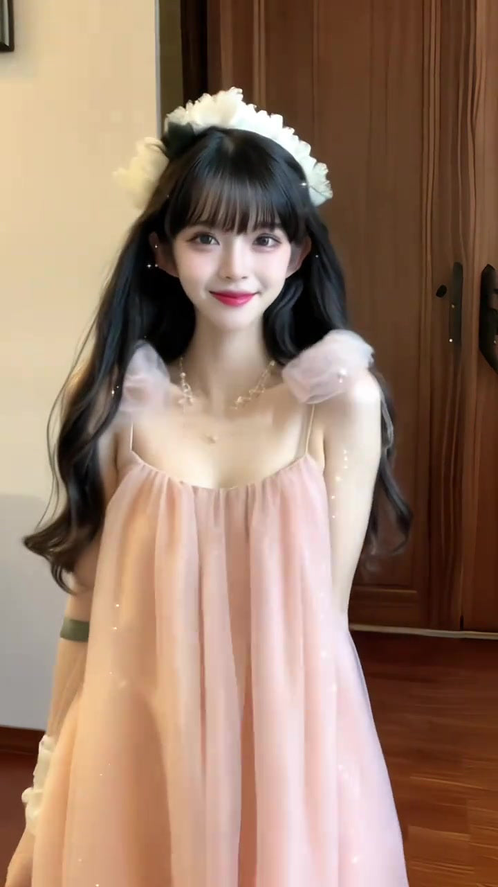 Gentle temperament pink mesh suspender dress high-grade loose A-line short skirt R0820