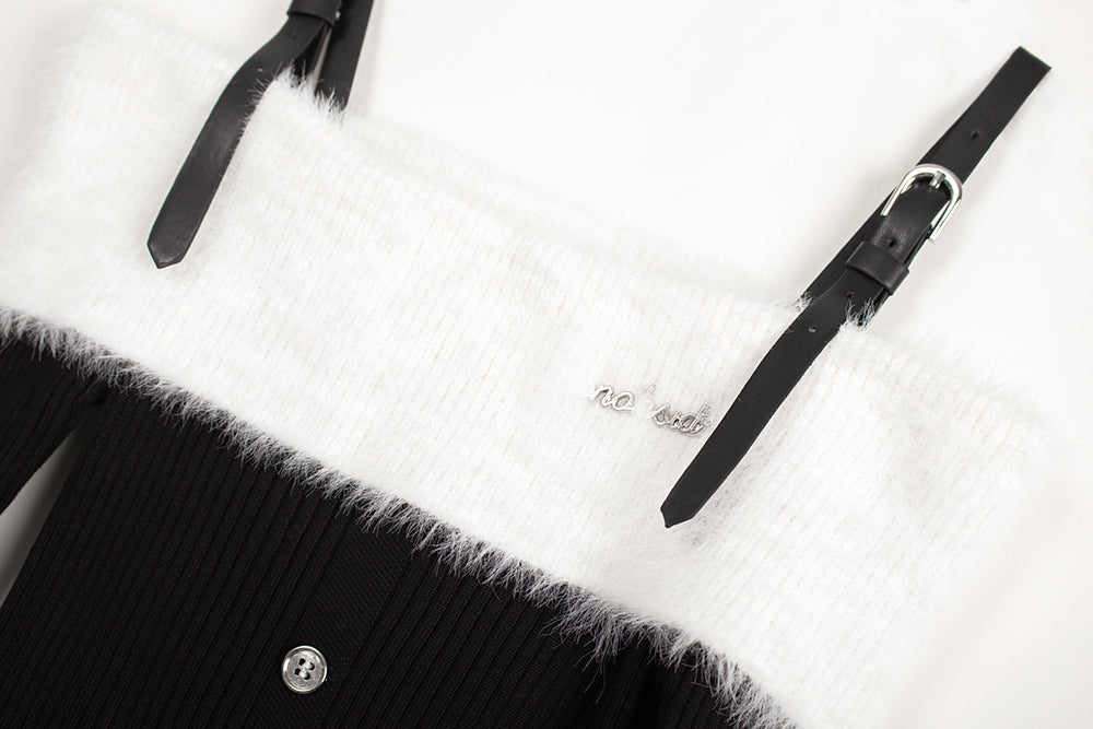 Suspender skirt autumn and winter atmosphere wear 2025 new sweet hot girl one shoulder sweater knitted dress R0023